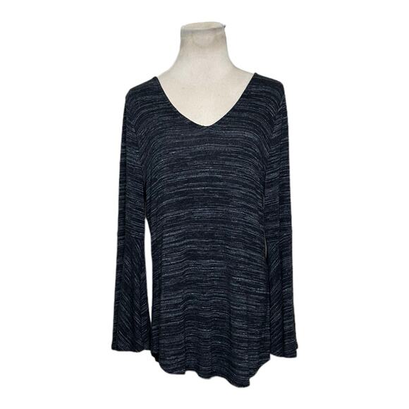 Loft marbled black v neck flare sleeves open back top size M - Picture 11 of 11